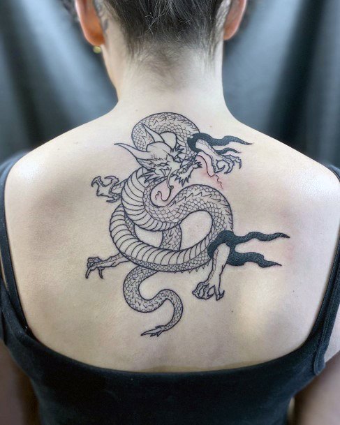 Dragon With Claws Womens Back Tattoo