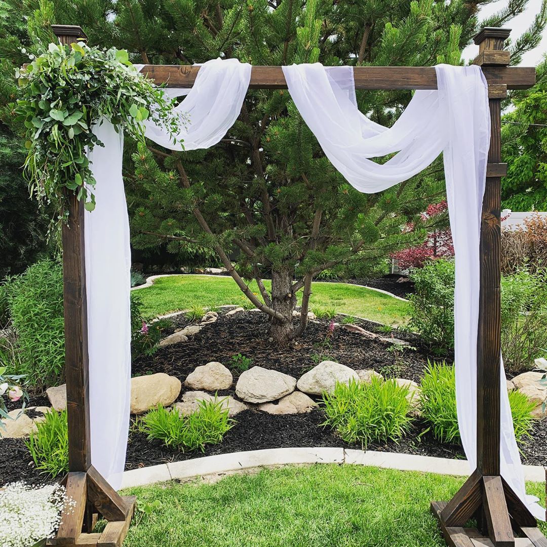 Draped White On Wooden Arch Flowers Wedding