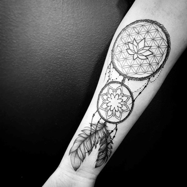 Dream Catcher With Feather Tattoo For Women