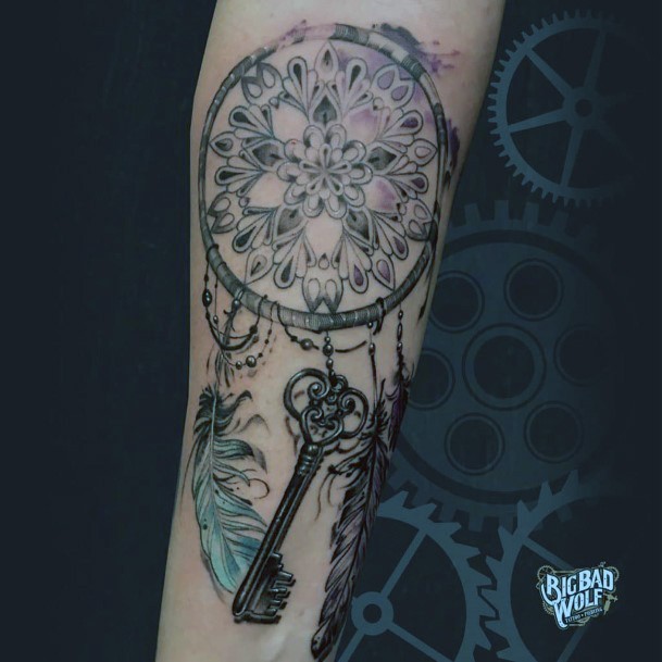 Dream Catcher With Key Tattoo For Women