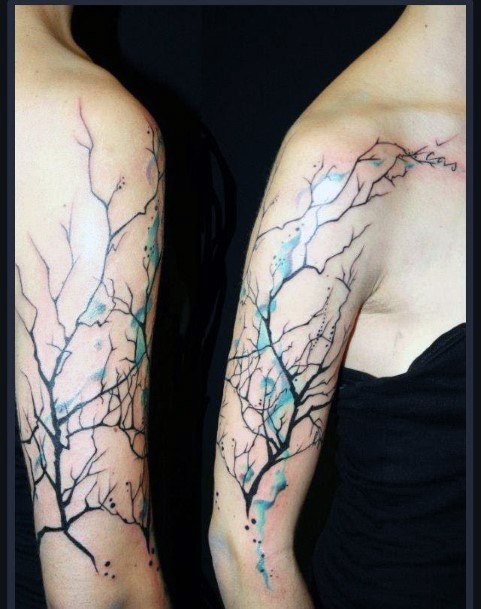 Dried Branches Tattoo Womens Half Sleeve