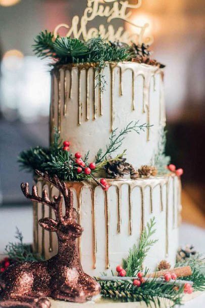 Dripping Icing Cake Winter Wedding Flowers