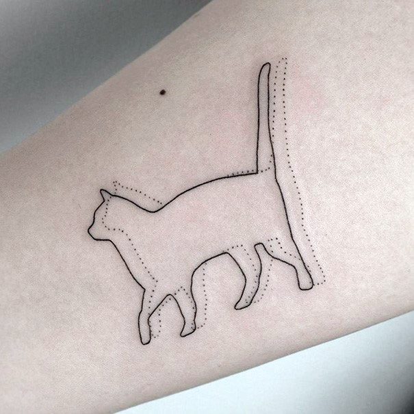 Drunken Cat Shadow Tattoo For Women