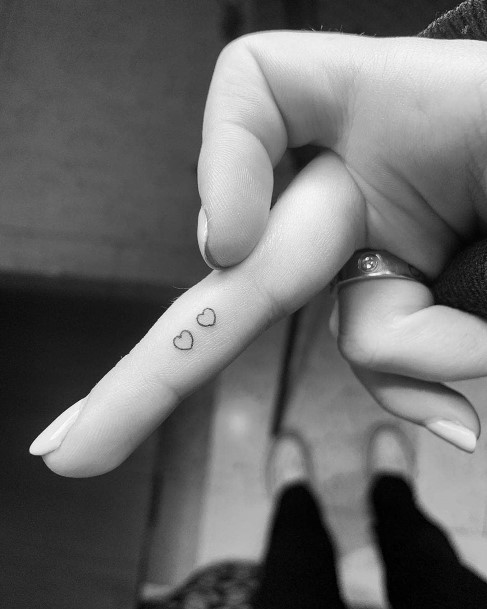 Dual Hearts Small Tattoo On Fingers Women