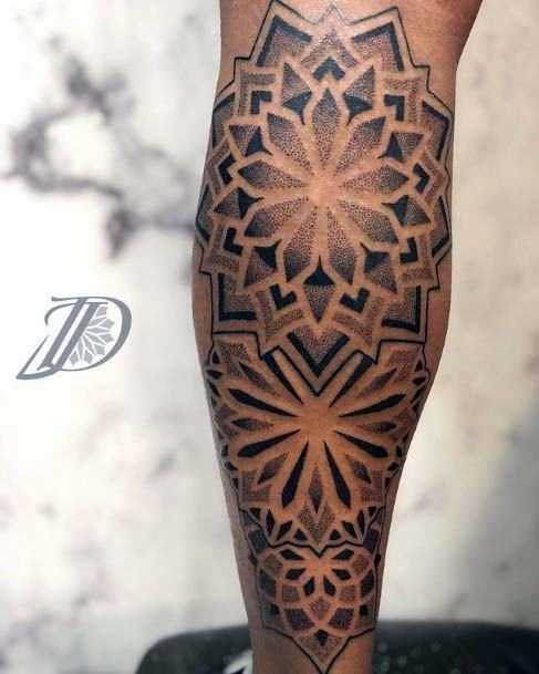 Dual Tones Black And Grey Amazing Geometric Tattoo Womens Legs