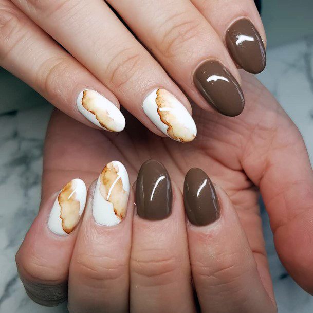 Dual White And Brown Nails Women