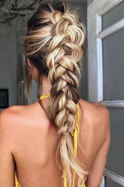 Dutch Braid Long Fauxhawk Messy Brown Blonde