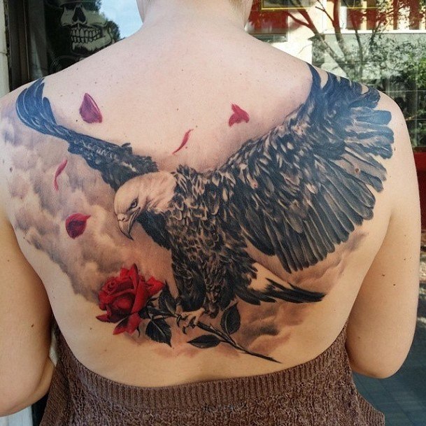 Eagle And Rose Tattoo Womens Back