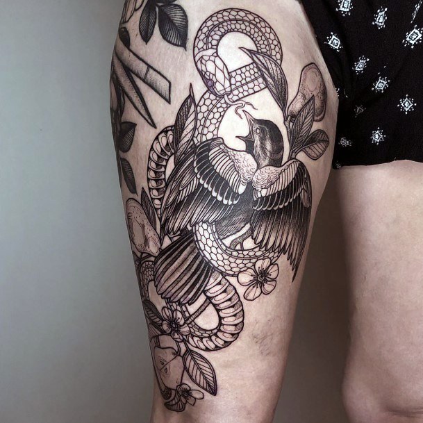 Eagle And Snake Tattoo Womens Thigh