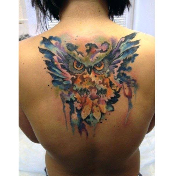 Eagle Eye Water Color Tattoo Womens Back