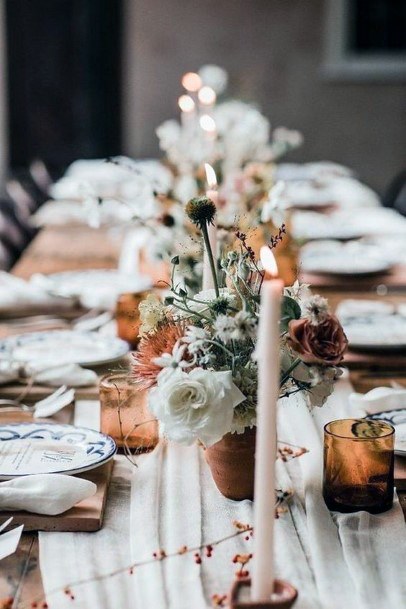 Earthy Neutral Small Floral Vases Wedding Centerpiece Ideas