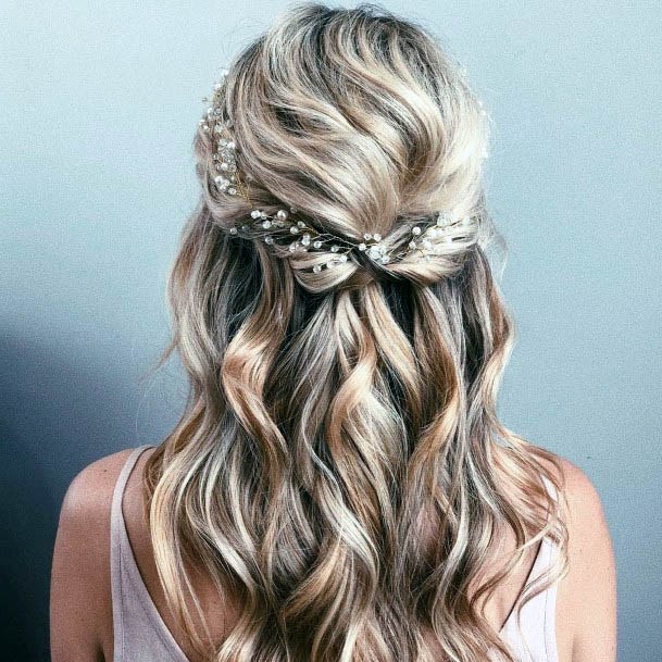 Easy Twist Pullback With Crystal Headpiece Wedding Hair Ideas For Women