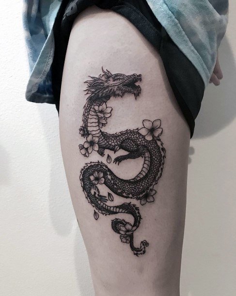 Eccentric Dragon Tattoo Womens Legs