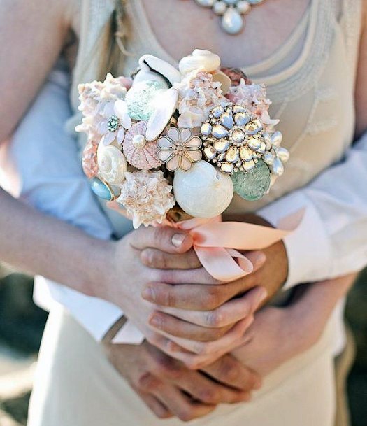 Ecclectic Seashell Bouquet Beach Wedding Ideas