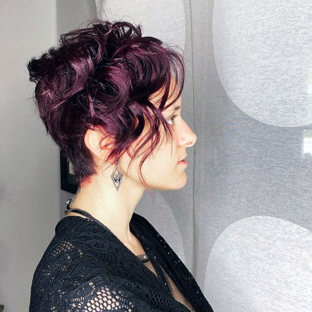 Edgy Black Rooted Magenta Shiny Ombre Pixie Cut Womens Hairstyle