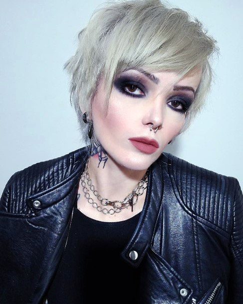 Edgy Choppy Ash Blonde Long Layered Pixie Cut Womens Hairstyle