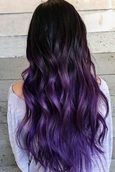 Edgy Color Ombre Black To Purple Large Curls