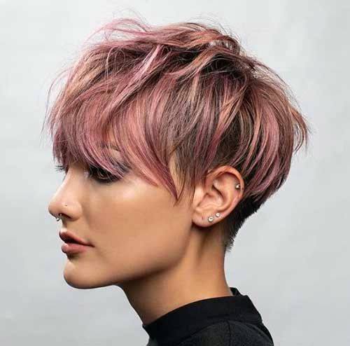 Edgy Dark Rooted Long Layered Pink Accentuated Pixie Womens Hairstyle