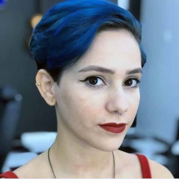 Edgy Pixie Razor Cut Deep Blue Marine Color Hairstyles For Women