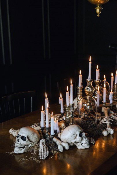 Eerie Skull Cross Bones White Candle Halloween Wedding Inspiration