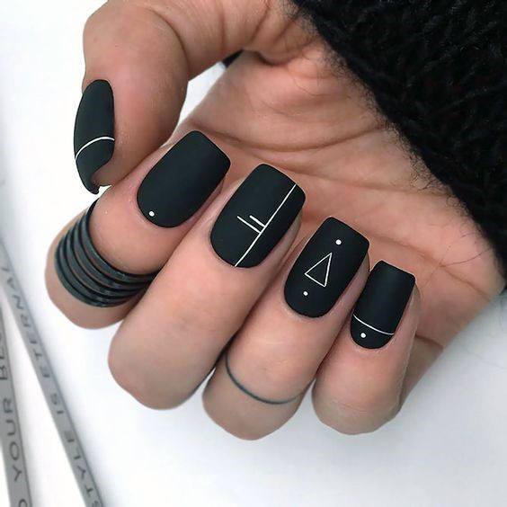 Egyptian Characters On Black Nails Women