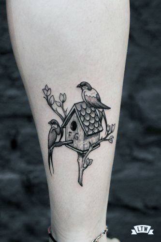 Elaborate Styles For Womens Birdhouse Tattoo