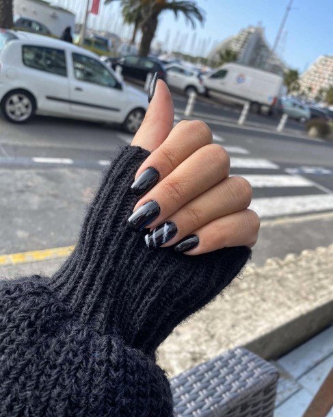 Elaborate Styles For Womens Black And White Marble Nail