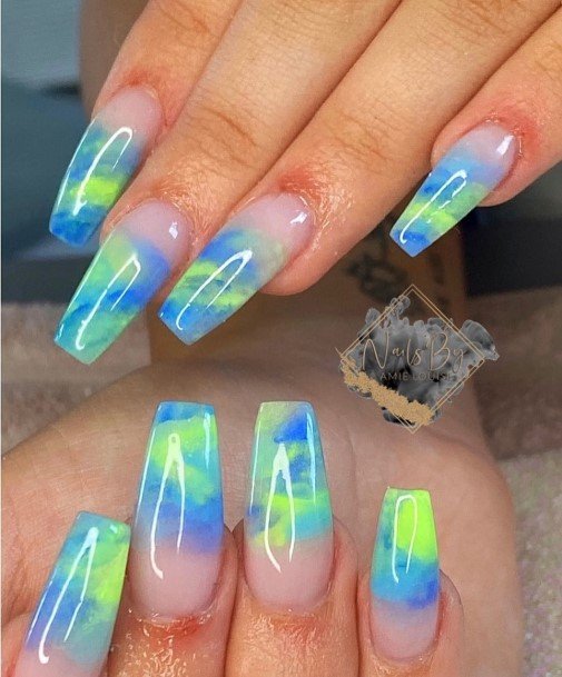 Elaborate Styles For Womens Blue And Green Nail