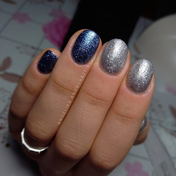 Elaborate Styles For Womens Blue And Silver Nail