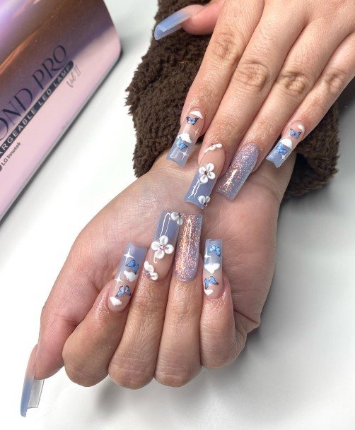 Elaborate Styles For Womens Blue Ombre Nail