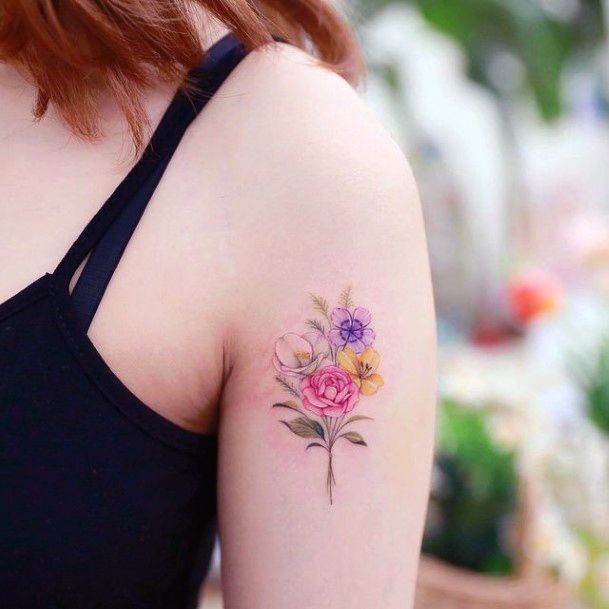 Elaborate Styles For Womens Bouquet Tattoo