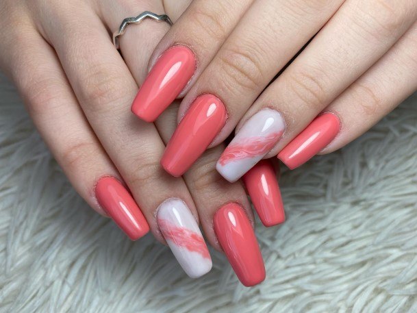 Elaborate Styles For Womens Bright Coral Nail