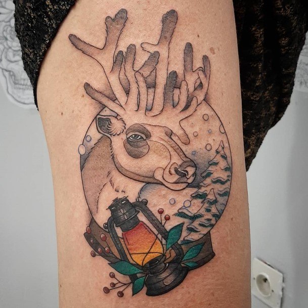 Elaborate Styles For Womens Caribou Reindeer Tattoo