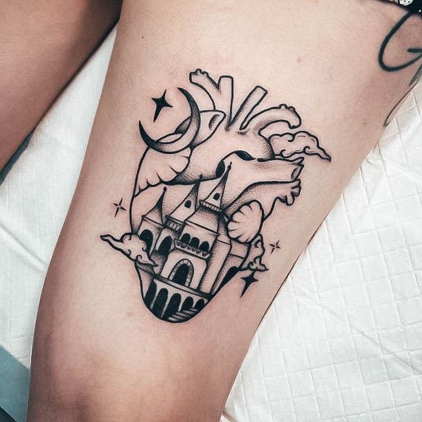 Elaborate Styles For Womens Castle Tattoo