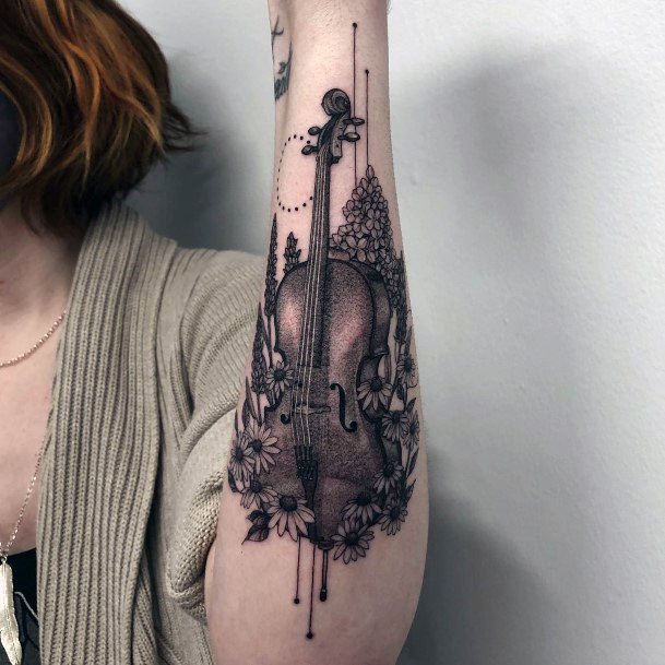 Elaborate Styles For Womens Cello Tattoo