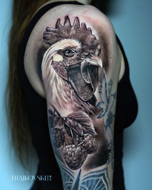 Elaborate Styles For Womens Chicken Tattoo