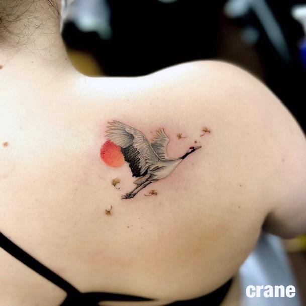 Elaborate Styles For Womens Crane Tattoo