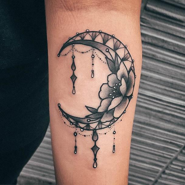 Elaborate Styles For Womens Cresent Moon Tattoo