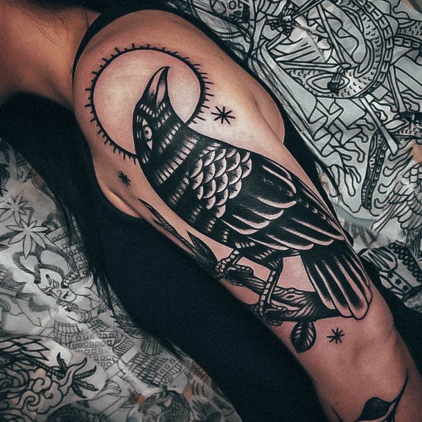 Elaborate Styles For Womens Crow Tattoo