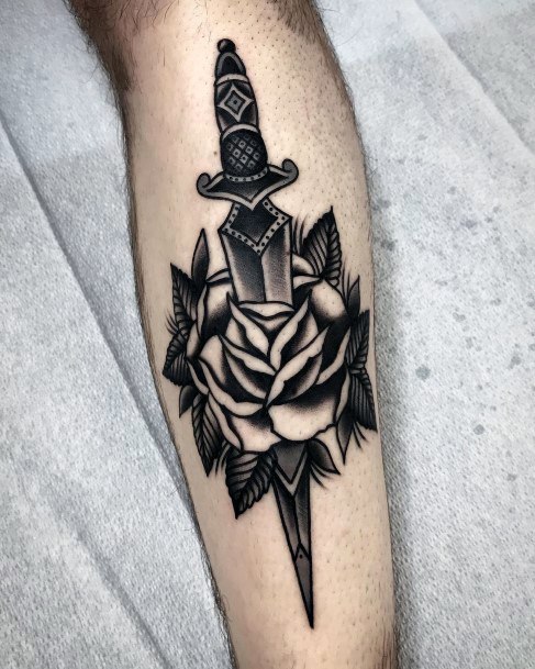 Elaborate Styles For Womens Dagger Rose Tattoo