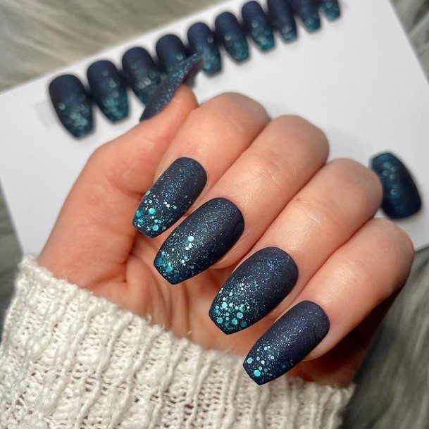 Elaborate Styles For Womens Dark Blue Matte Nail