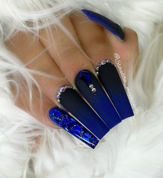 Elaborate Styles For Womens Dark Blue Ombre Nail