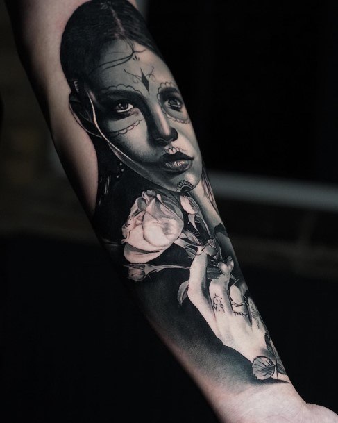 Elaborate Styles For Womens Day Of The Dead Tattoo