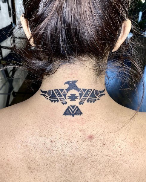 Elaborate Styles For Womens Eagle Tattoo Upper Neck Tribal