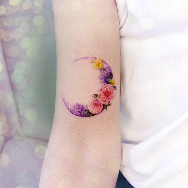 Elaborate Styles For Womens Flower Moon Tattoo