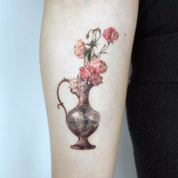 Elaborate Styles For Womens Flower Vase Tattoo