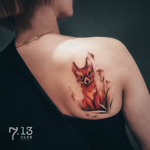 Elaborate Styles For Womens Fox Tattoo Shoulder Blade