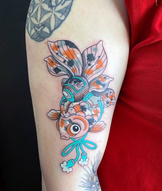 Elaborate Styles For Womens Goldfish Tattoo