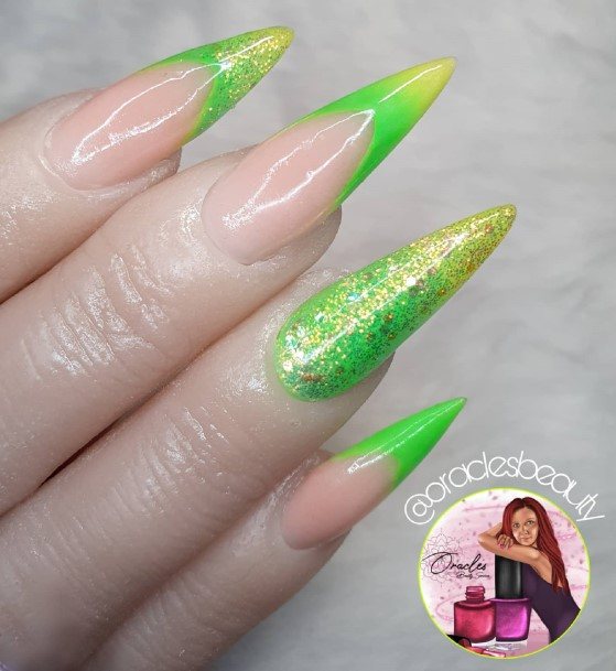 Elaborate Styles For Womens Green And Yellow Nail