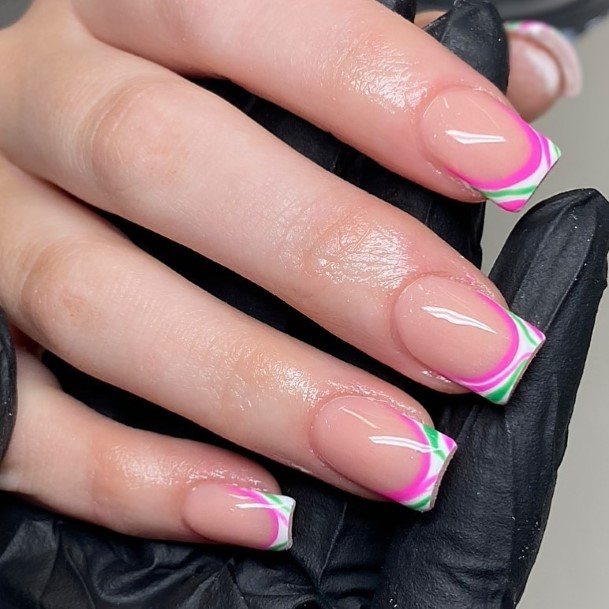 Elaborate Styles For Womens Green French Tip Nail